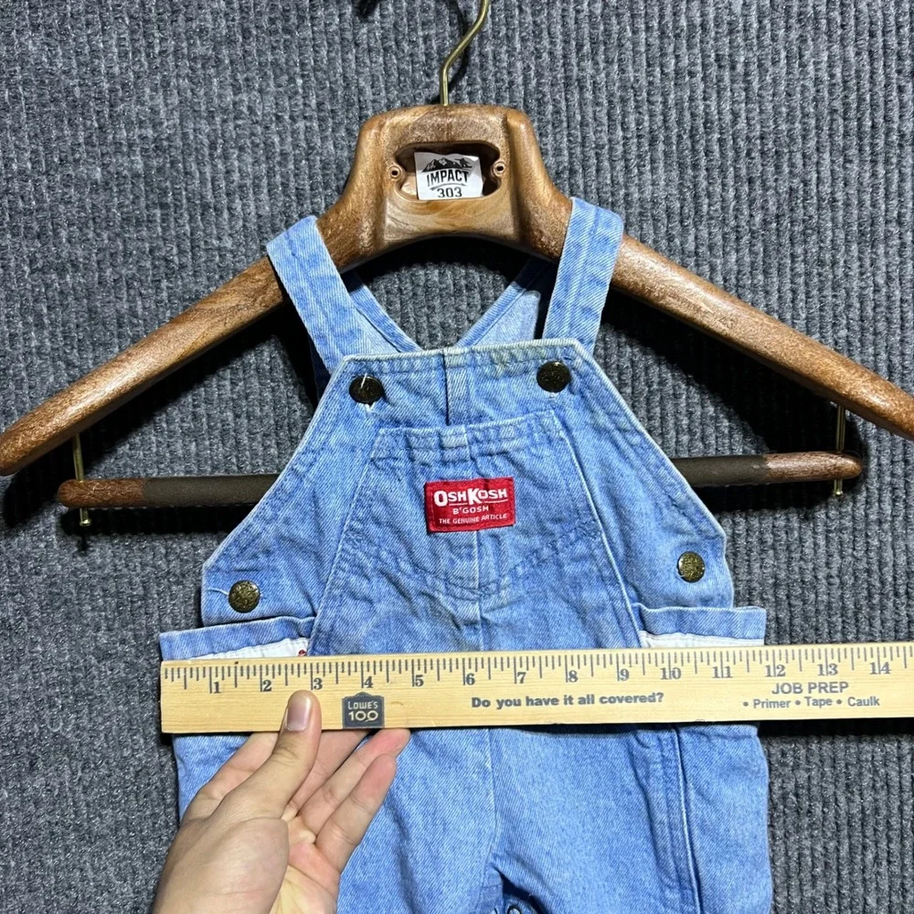 Vintage OshKosh B Gosh Overalls Kids 12-18M Blue Fire Truck Denim Bib USA Made